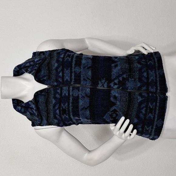 Vintage Bear Ridge Outfitters Blue Black Wool Blend Southwest Aztec Vest XS - Picture 1 of 13